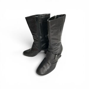 Born Crown Kale Bark heeled black leather mid calf boots Womens Sz 7